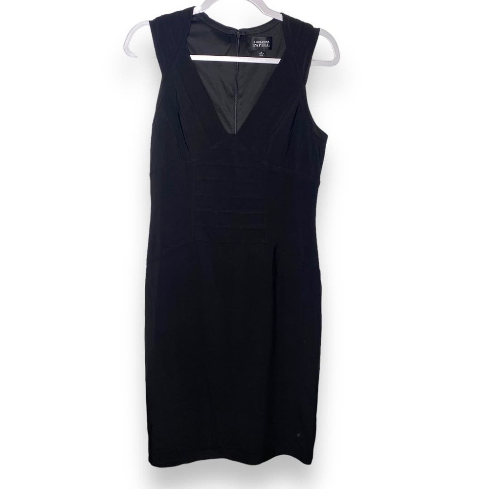 Adrianna Papell V-Neck Sleeveles Illusion Banded Sheath Dress Size 8